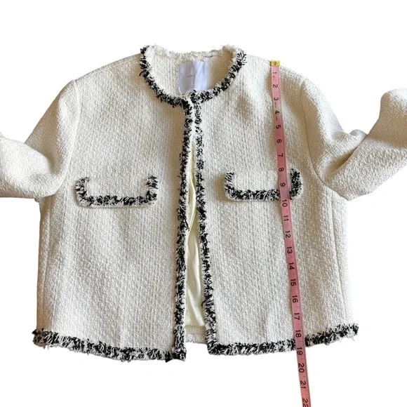 MNG Cinta Open Front Crop Tweed Jacket-Size Medium - Picture 11 of 13